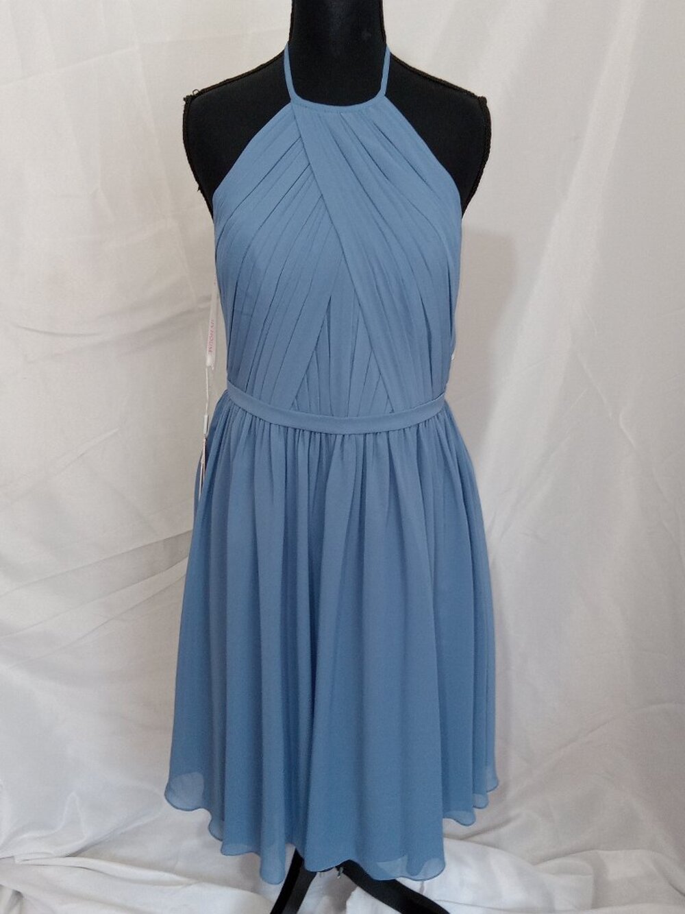 JJ’s House Slate Blue Halter Pleated Chiffon Dress 6 Formal Wedding NEW